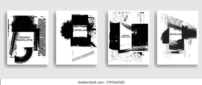 Vintage Set Of Different Grunge Textured Brochures . Black and White Patterns in Grungy Style . Vector