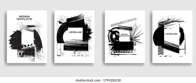 Vintage Set Of Different Grunge Textured Brochures . Black and White Patterns in Grungy Style . Vector
