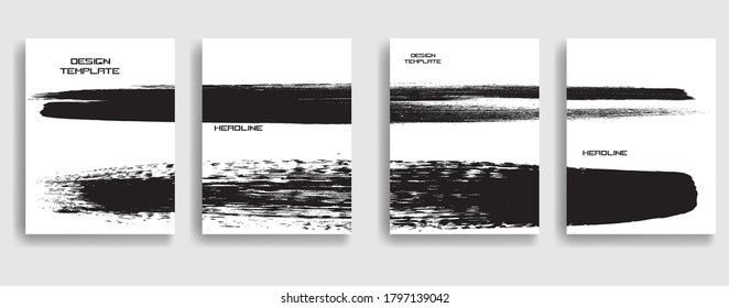 Vintage Set Of Different Grunge Textured Brochures . Black and White Patterns in Grungy Style . Vector