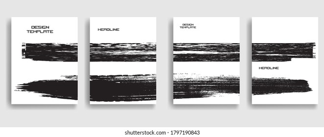 Vintage Set Of Different Grunge Textured Brochures . Black and White Patterns in Grungy Style . Vector
