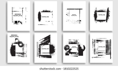 Conjunto Vintage De Diferentes Folletos Grunge Texturados. Patrones blancos y negros en estilo ondulado. Vector