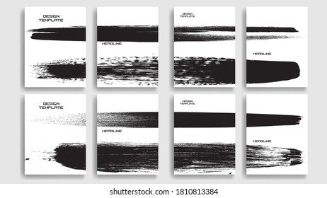 Vintage Set Of Different Grunge Textured Brochures . Black and White Patterns in Grungy Style . Vector