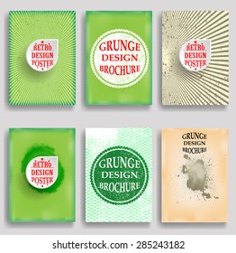 Vintage Set Of Different Grunge Textured Brochures . 