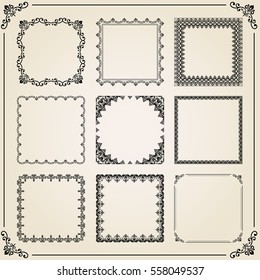 Vintage set of elements. Different vector square black elements for decoration and design frames, cards, menus, backgrounds and monograms. Classic patterns. Set of vintage patterns.