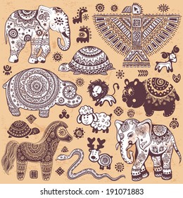 Vintage set of ethnic animals for you business