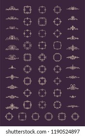 Vintage set exclusive borders and frame. Wicker lines and business vector decor elements. Luxury page decoration with genuine. Design element with original, brand, product, quality, vip. Calligraphic 