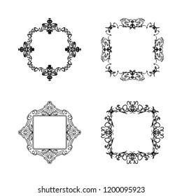 Vintage set exclusive borders and frame. Wicker lines and business vector decor elements. Luxury page decoration with genuine. Design element with original, brand, product, quality, vip. Calligraphic 