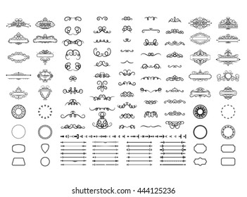Vintage set exclusive borders and frame. Wicker lines and old vector decor elements. Vector page decoration with genuine. Decoration for logo, wedding album or restaurant menu. Calligraphic collection