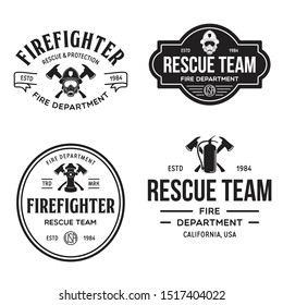 Vintage Set Of Firefighter Volunteer, Rescue Team Emblems, Labels, Badges And Logos In Monochrome Style.isolated Vector Illustration.