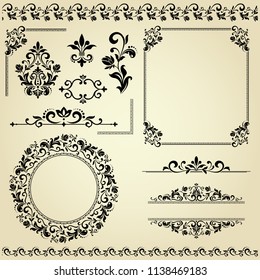 Vintage Set. Floral elements for design monograms, invitations, frames, menus and labels. Graphic design of the website, cafes, boutiques, hotels, wedding invitations.