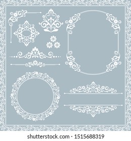 Vintage Set. Floral elements for design monograms, invitations, frames, menus and labels. Graphic design of the website, cafes, boutiques, hotels, wedding invitations.