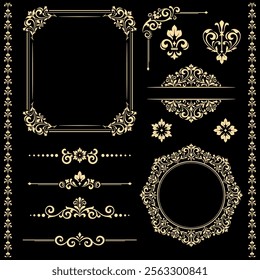 Vintage Set. Floral elements for design monograms, invitations, frames, menus and labels. Graphic design of the website, cafes, boutiques, hotels, wedding invitations.
