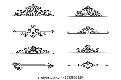 Conjunto de Antiguas. Elementos florales para monogramas de diseño, invitaciones, marcos, menús y rótulos. Diseño gráfico del Sitio web, cafeterías, boutiques, hoteles, invitaciones de boda.