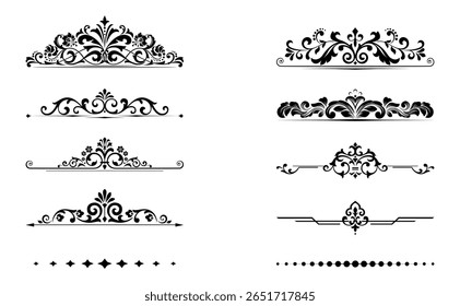 Conjunto de Antiguas. Elementos florales para monogramas de diseño, invitaciones, marcos, menús y rótulos. Diseño gráfico del Sitio web, cafeterías, boutiques, hoteles, invitaciones de boda.