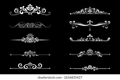 Conjunto de Antiguas. Elementos florales para monogramas de diseño, invitaciones, marcos, menús y rótulos. Diseño gráfico del Sitio web, cafeterías, boutiques, hoteles, invitaciones de boda.