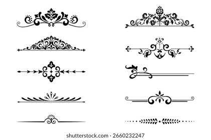 Conjunto de Antiguas. Elementos florales para monogramas de diseño, invitaciones, marcos, menús y rótulos. Diseño gráfico del Sitio web, cafeterías, boutiques, hoteles, invitaciones de boda.