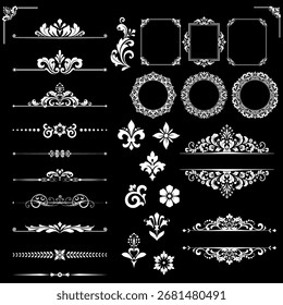 Vintage Set. Floral elements for design monograms, invitations, frames, menus and labels. Graphic design of the website, cafes, boutiques, hotels, wedding invitations.