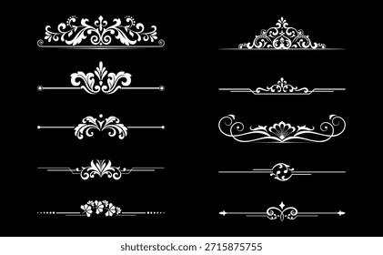 Conjunto de Antiguas. Elementos florales para monogramas de diseño, invitaciones, marcos, menús y rótulos. Diseño gráfico del Sitio web, cafeterías, boutiques, hoteles, invitaciones de boda.