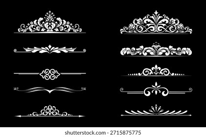Conjunto de Antiguas. Elementos florales para monogramas de diseño, invitaciones, marcos, menús y rótulos. Diseño gráfico del Sitio web, cafeterías, boutiques, hoteles, invitaciones de boda.