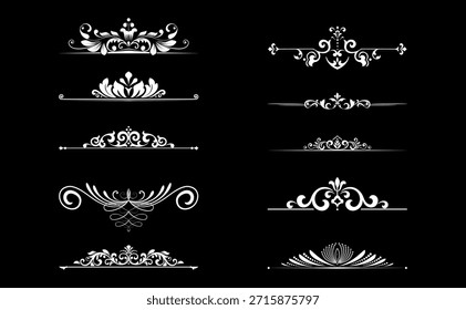 Conjunto de Antiguas. Elementos florales para monogramas de diseño, invitaciones, marcos, menús y rótulos. Diseño gráfico del Sitio web, cafeterías, boutiques, hoteles, invitaciones de boda.