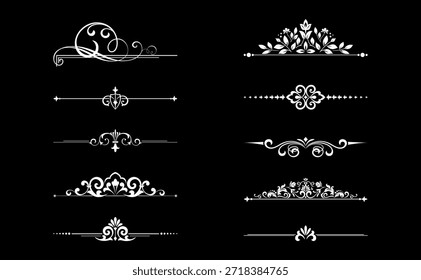 Conjunto de Antiguas. Elementos florales para monogramas de diseño, invitaciones, marcos, menús y rótulos. Diseño gráfico del Sitio web, cafeterías, boutiques, hoteles, invitaciones de boda.
