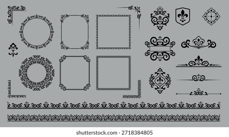 Vintage-Set. Blumenelemente für Design-Monogramme, Einladungen, Rahmen, Menüs und Labels. Grafikdesign der Website, Cafés, Boutiquen, Hotels, Hochzeitseinladungen.