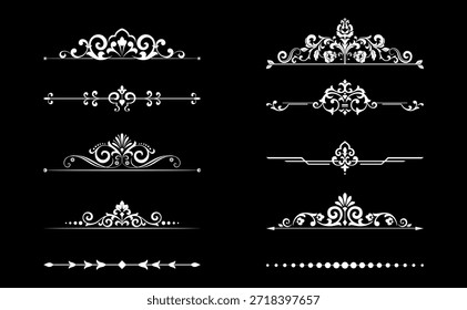 Conjunto de Antiguas. Elementos florales para monogramas de diseño, invitaciones, marcos, menús y rótulos. Diseño gráfico del Sitio web, cafeterías, boutiques, hoteles, invitaciones de boda.