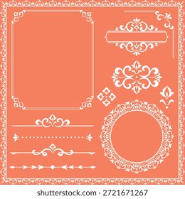 Conjunto de Antiguas. Elementos florales para monogramas de diseño, invitaciones, marcos, menús y rótulos. Diseño gráfico del Sitio web, cafeterías, boutiques, hoteles, invitaciones de boda.