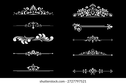 Conjunto de Antiguas. Elementos florales para monogramas de diseño, invitaciones, marcos, menús y rótulos. Diseño gráfico del Sitio web, cafeterías, boutiques, hoteles, invitaciones de boda.