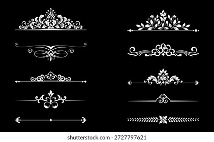 Conjunto de Antiguas. Elementos florales para monogramas de diseño, invitaciones, marcos, menús y rótulos. Diseño gráfico del Sitio web, cafeterías, boutiques, hoteles, invitaciones de boda.