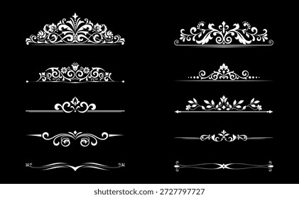 Conjunto de Antiguas. Elementos florales para monogramas de diseño, invitaciones, marcos, menús y rótulos. Diseño gráfico del Sitio web, cafeterías, boutiques, hoteles, invitaciones de boda.