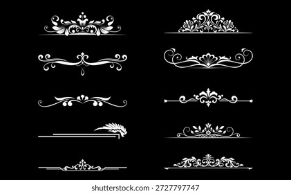 Conjunto de Antiguas. Elementos florales para monogramas de diseño, invitaciones, marcos, menús y rótulos. Diseño gráfico del Sitio web, cafeterías, boutiques, hoteles, invitaciones de boda.