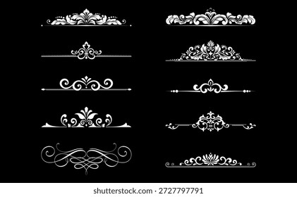Conjunto de Antiguas. Elementos florales para monogramas de diseño, invitaciones, marcos, menús y rótulos. Diseño gráfico del Sitio web, cafeterías, boutiques, hoteles, invitaciones de boda.