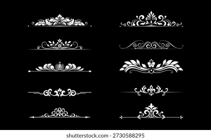 Conjunto de Antiguas. Elementos florales para monogramas de diseño, invitaciones, marcos, menús y rótulos. Diseño gráfico del Sitio web, cafeterías, boutiques, hoteles, invitaciones de boda.
