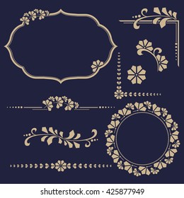 Vintage Set. Floral elements for design monograms, invitations, frames, menus and labels. Graphic design of the website, cafes, boutiques, hotels, wedding invitations. Vector graphics.
