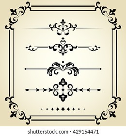 Vintage Set. Floral elements for design monograms, invitations, frames, menus and labels. Graphic design of the website, cafes, boutiques, hotels, wedding invitations.