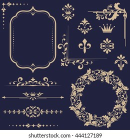 Vintage Set. Floral elements for design monograms, invitations, frames, menus and labels. Graphic design of the website, cafes, boutiques, hotels, wedding invitations. Vector graphics.