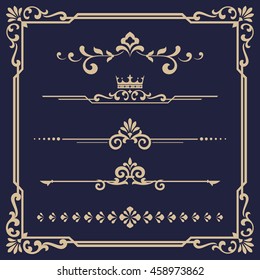 Vintage Set. Floral elements for design monograms, invitations, frames, menus and labels. Graphic design of the website, cafes, boutiques, hotels, wedding invitations.