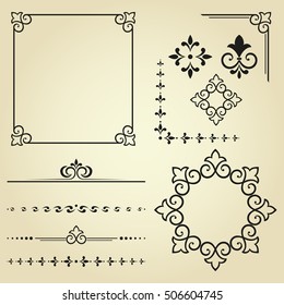 Vintage Set. Floral elements for design monograms, invitations, frames, menus and labels. Graphic vector design of the website, cafes, boutiques, wedding invitations.