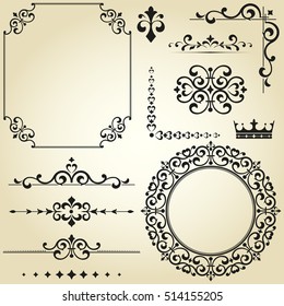 Vintage Set. Floral elements for design monograms, invitations, frames, menus and labels. Graphic vector design of the website, cafes, boutiques, wedding invitations.