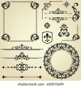 Vintage Set. Floral elements for design monograms, invitations, frames, menus and labels. Graphic design of the website, cafes, boutiques, hotels, wedding invitations