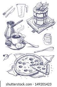 Vintage set of food and kitchen utensils 