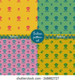 Vintage set of four Indian tissue patterns (yellow, violet, celadon, mustard)