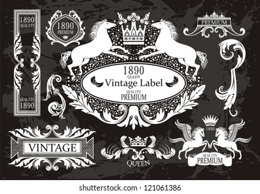 vintage set with frames, patterns & animal  blazons