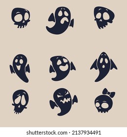 vintage set ghosts skulls Halloween vector 