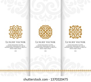 Vintage set of golden emblems. Luxury vector elements. Can be used as monogram and logo design. Great for wallpaper or background decoration. 