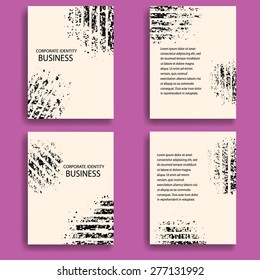 Vintage set of Grunge  Brochures with Textured Stains. 