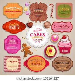 Vintage set of grunge stickers, labels and tags for coffee or bakery