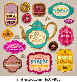 Vintage set of grunge stickers, labels and tags for coffee or bakery 