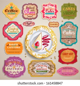 Vintage set of grunge stickers, labels and tags for coffee or bakery 